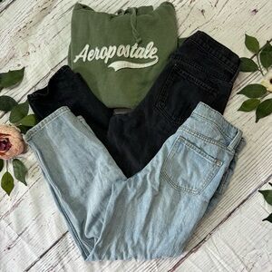 Lot of 3 Size 14 High Rise Slouchy Baggy Old Navy Jeans Aeropostale Sweatshirt